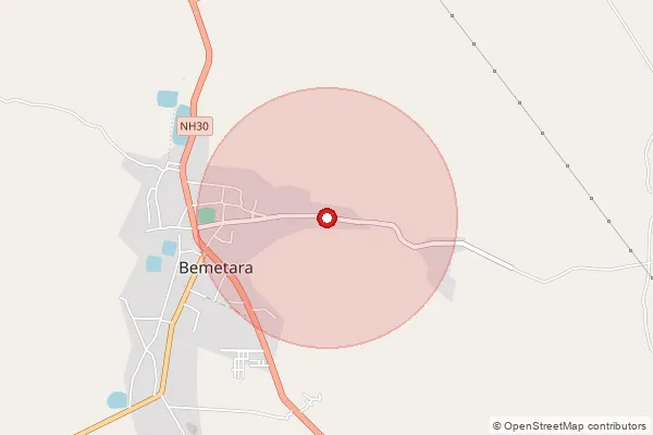 Map showing approximate area covered by Pincode 491993 — Mohbhatta Bo, Bemetara