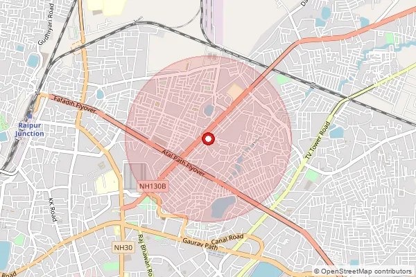 Map showing approximate area covered by Pincode 492004 — Pandri So, Raipur