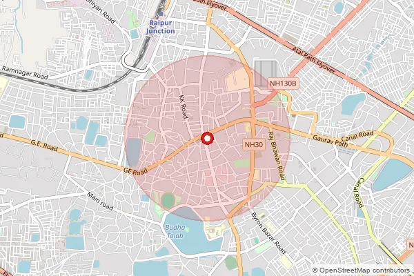 Map showing approximate area covered by Pincode 492005 — Vidhan Sabha So Raipur, Raipur