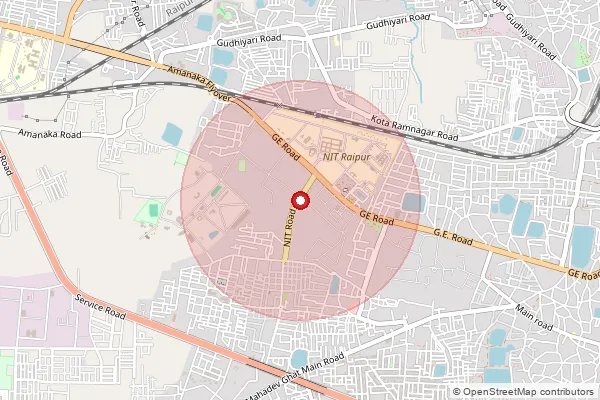 Map showing approximate area covered by Pincode 492010 — Ravi Shankar University So, Raipur