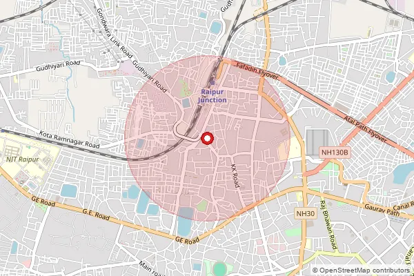 Map showing approximate area covered by Pincode 492017 — Ibc Raipur Po, Raipur