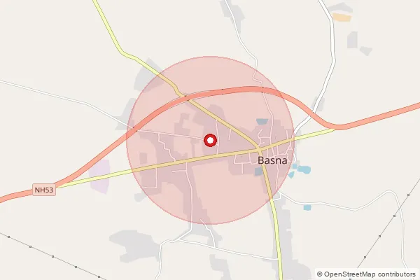 Map showing approximate area covered by Pincode 493554 — Bansula Bo, Mahasamund