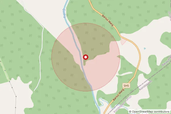 Map showing approximate area covered by Pincode 494226 — Kondagaon S.O, Kondagaon