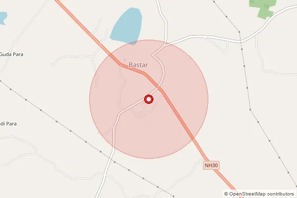 Map showing approximate area covered by Pincode 494229 — Fufgaon, Kondagaon