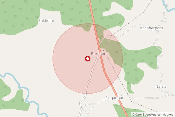 Map showing approximate area covered by Pincode 494331 — Singanpur B.O, Raipur