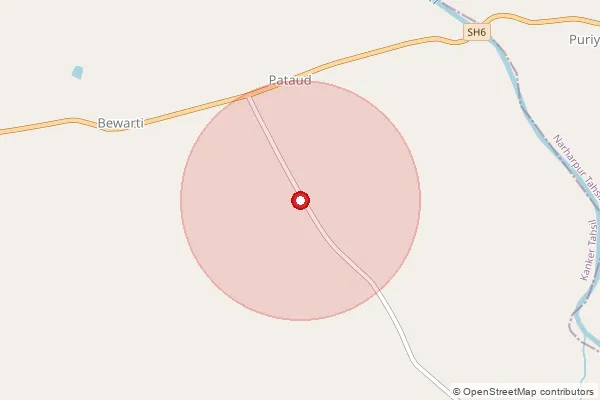 Map showing approximate area covered by Pincode 494334 — Kanker H.O, Raipur