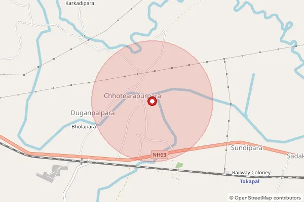 Map showing approximate area covered by Pincode 494442 — Badekakloor B.O, Bastar