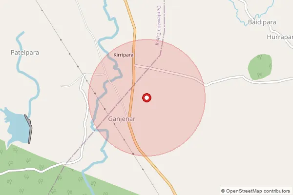 Map showing approximate area covered by Pincode 494552 — Badegudra B.O, Dantewada