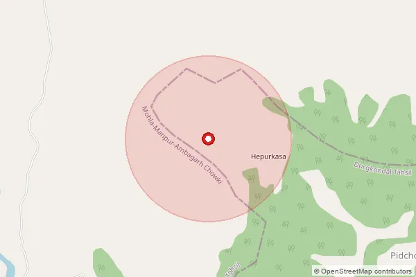 Map showing approximate area covered by Pincode 494635 — Karmoti B.O, Kanker