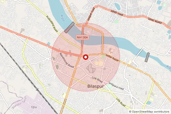 Map showing approximate area covered by Pincode 495002 — Ndc Bilaspur, Na