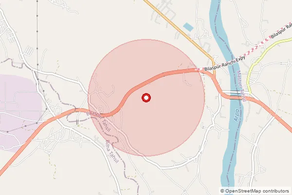 Map showing approximate area covered by Pincode 495004 — Sirgitti Bo, Bilaspur