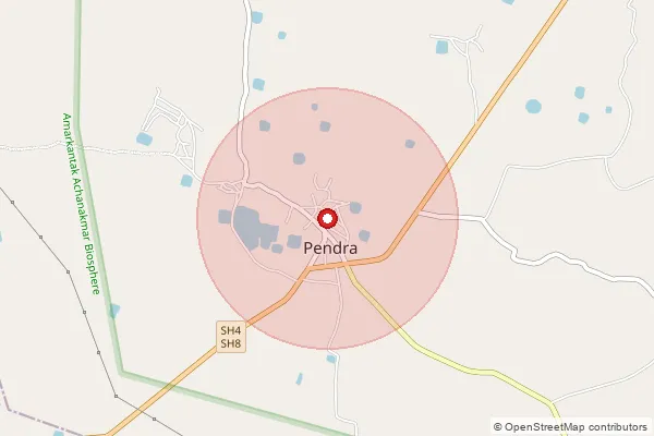 Map showing approximate area covered by Pincode 495119 — Basti Bagra Bo, Gaurella Pendra Marwahi