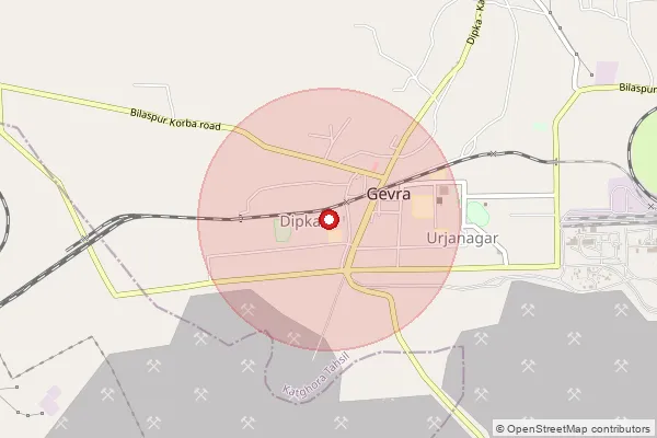 Map showing approximate area covered by Pincode 495450 — Gerwa Bo, Korba
