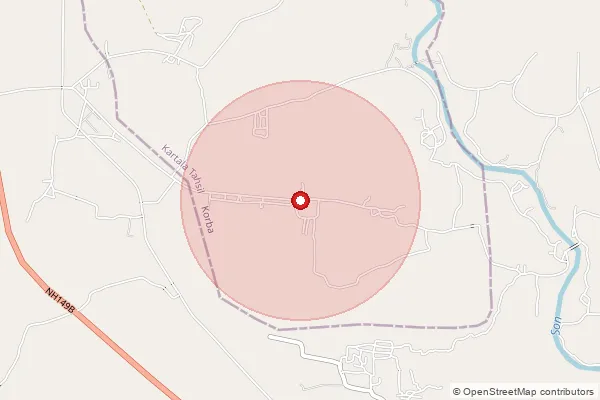 Map showing approximate area covered by Pincode 495671 — Chicholi Bo, Korba