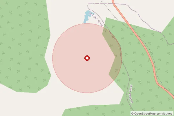 Map showing approximate area covered by Pincode 496331 — Gamharia Bo, Jashpur