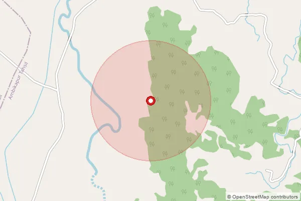 Map showing approximate area covered by Pincode 497223 — Lolki Bo, Surajpur