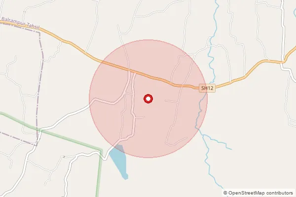 Map showing approximate area covered by Pincode 497225 — Gudru Bo, Balrampur