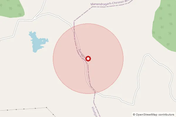 Map showing approximate area covered by Pincode 497226 — Kandrai Bo, Surajpur