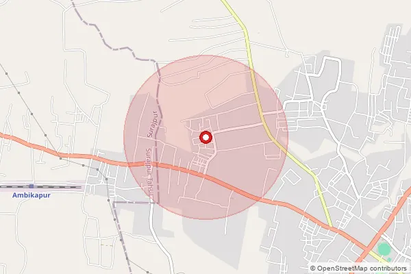 Map showing approximate area covered by Pincode 497231 — Darripara Bo, Surajpur