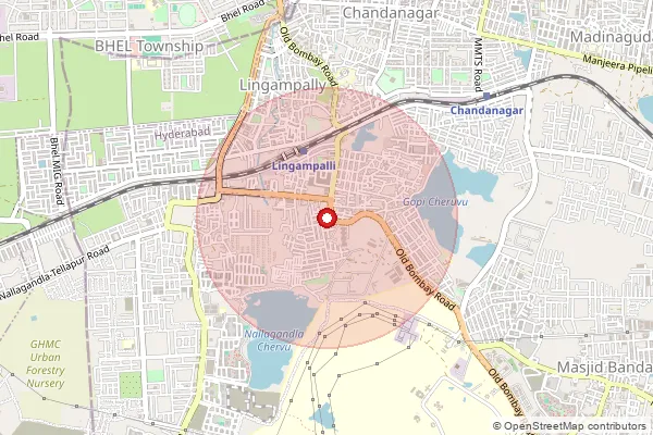 Map showing approximate area covered by Pincode 500019 — Lingampalli S.O, Ranga Reddy