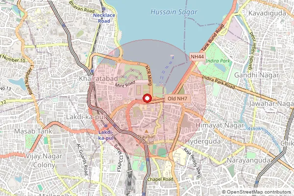 Map showing approximate area covered by Pincode 500022 — Central Secretariat S.O, Hyderabad
