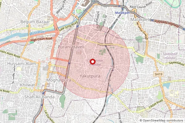 Map showing approximate area covered by Pincode 500023 — Yakutpura S.O, Hyderabad