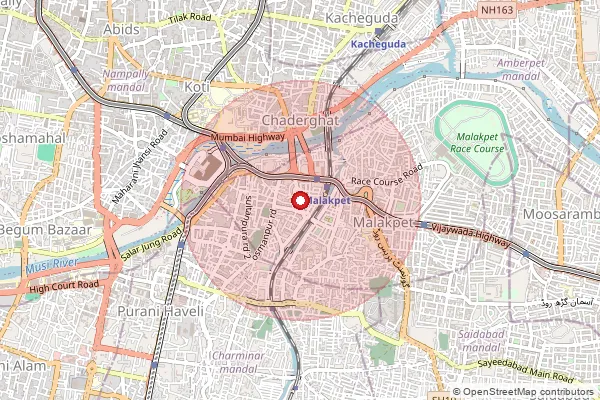 Map showing approximate area covered by Pincode 500024 — Sahifa S.O, Hyderabad