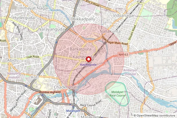 Map showing approximate area covered by Pincode 500027 — Stn.Kachiguda S.O, Hyderabad