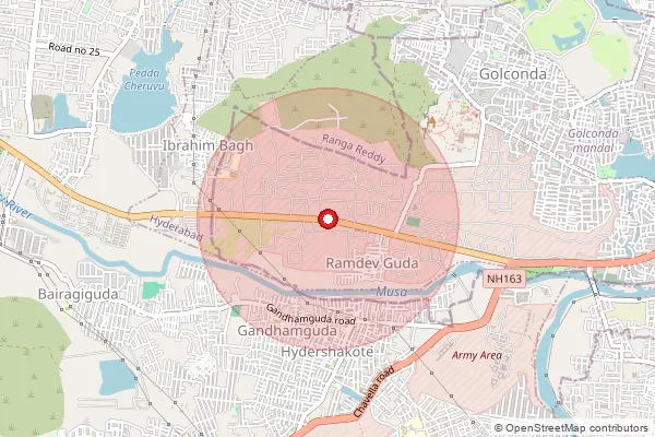 Map showing approximate area covered by Pincode 500031 — Ibrahim Bagh Lines S.O, Hyderabad