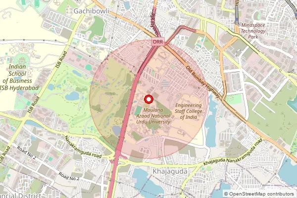 Map showing approximate area covered by Pincode 500032 — Gachibowli S.O, Hyderabad
