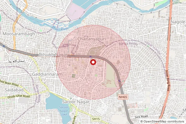 Map showing approximate area covered by Pincode 500035 — Huda Resi. Complex S.O, Ranga Reddy