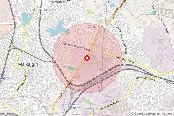 Map showing approximate area covered by Pincode 500040 — Ie Moulali S.O, Hyderabad