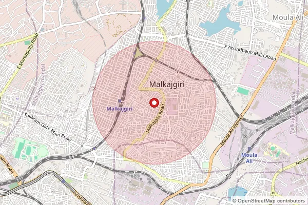 Map showing approximate area covered by Pincode 500047 — Malkajgiri S.O, Medchal Malkajgiri