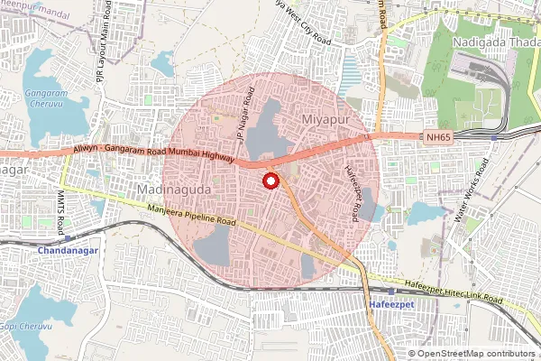 Map showing approximate area covered by Pincode 500049 — Mathrusri Nagar S.O, Medchal Malkajgiri