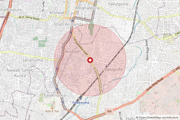 Map showing approximate area covered by Pincode 500053 — Falaknuma S.O, Hyderabad
