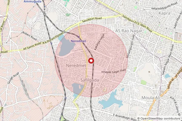Map showing approximate area covered by Pincode 500056 — Neredmet S.O, Hyderabad