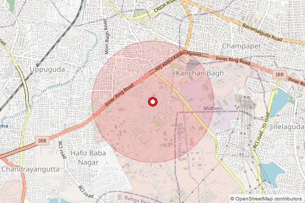 Map showing approximate area covered by Pincode 500058 — Kanchanbagh S.O, Hyderabad