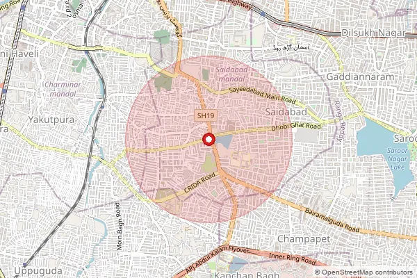 Map showing approximate area covered by Pincode 500059 — Saidabad S.O, Hyderabad