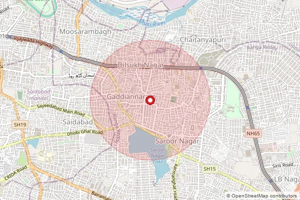 Map showing approximate area covered by Pincode 500060 — P And T Colony (Gaddiannaram) S.O, Ranga Reddy