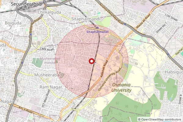 Map showing approximate area covered by Pincode 500061 — Sitaphalmandi S.O, Hyderabad