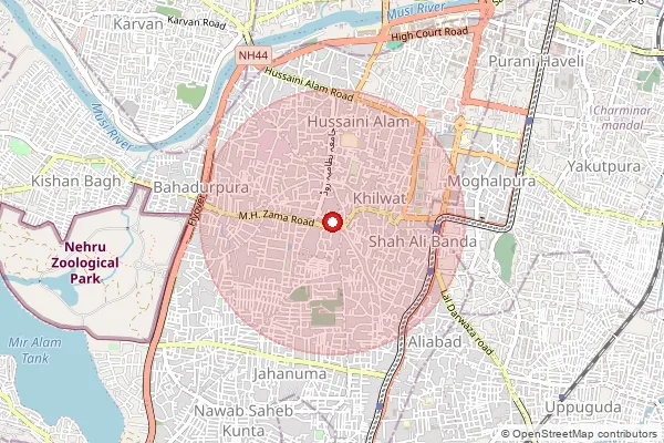 Map showing approximate area covered by Pincode 500065 — Shahalibanda S.O, Hyderabad