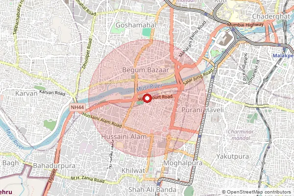 Map showing approximate area covered by Pincode 500066 — High Court S.O, Hyderabad