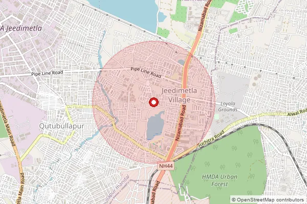 Map showing approximate area covered by Pincode 500067 — Suchitra Junction S.O, Medchal Malkajgiri
