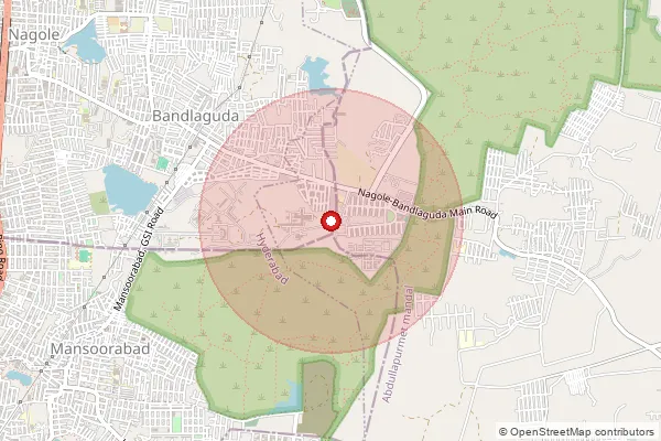 Map showing approximate area covered by Pincode 500068 — G.S.I (S.R) Bandlaguda S.O, Medchal Malkajgiri