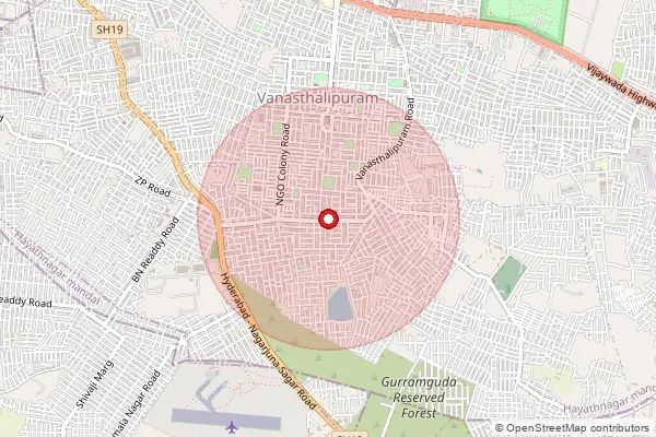 Map showing approximate area covered by Pincode 500070 — Vaidehinagar S.O, Ranga Reddy