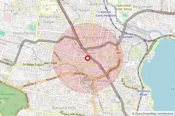 Map showing approximate area covered by Pincode 500073 — Srinagar Colony S.O, Hyderabad