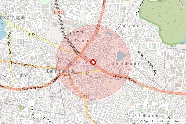 Map showing approximate area covered by Pincode 500074 — Rangareddy District Court S.O, Ranga Reddy