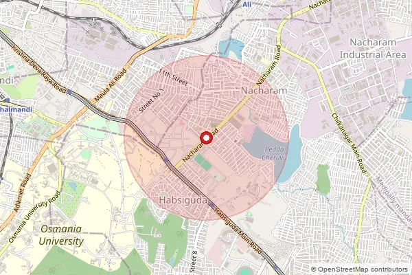 Map showing approximate area covered by Pincode 500076 — I.E.Nacharam S.O, Medchal Malkajgiri