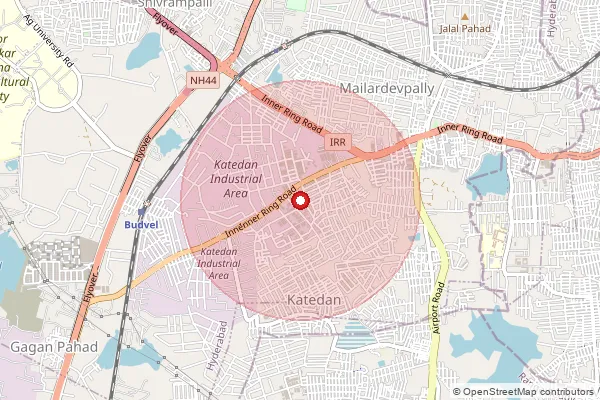 Map showing approximate area covered by Pincode 500077 — Kattedan I.E. S.O, Ranga Reddy