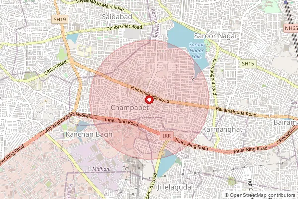 Map showing approximate area covered by Pincode 500079 — Jillellaguda B.O, Ranga Reddy